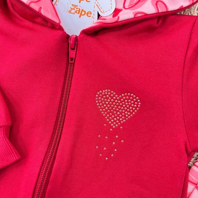 Conj. Jaqueta com Capuz e Calça de Moletom com Corações - Vermelho 